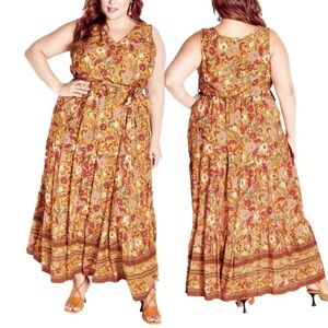 AVENUE 30/32W Peach Seashore Maxi Border Dress AA07.5